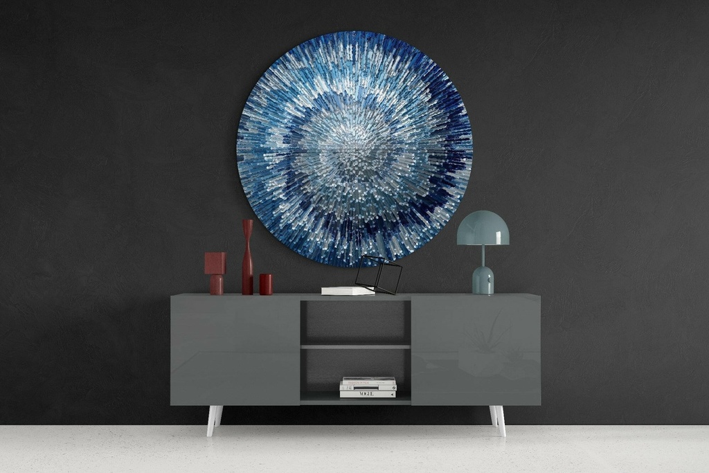 TABLEAU EN VERRE ROND BLEU